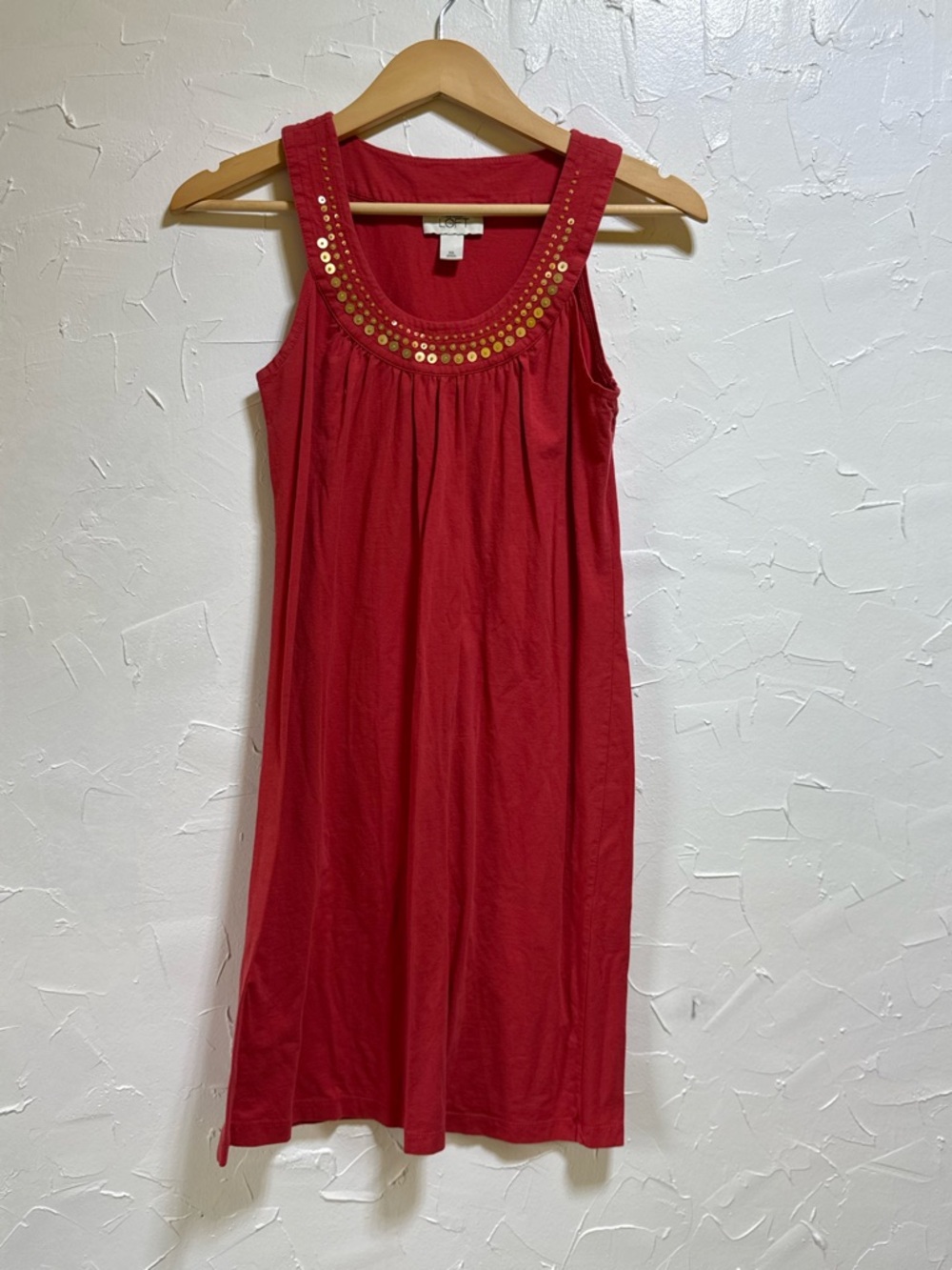 Ann Taylor Red Orange Sleeveless Dress with Gold Sequin Trim